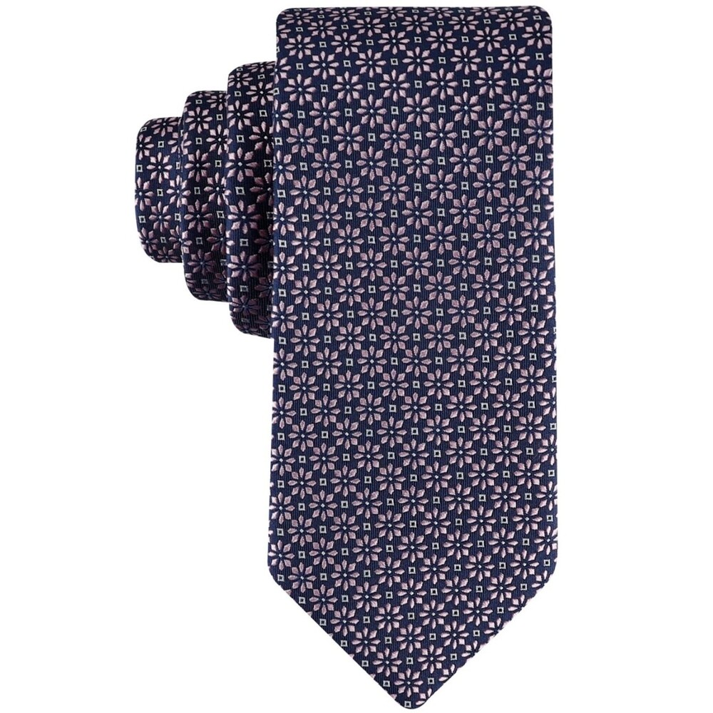 TOMMY HILFIGER Mens Neck Tie Navy Floral Silk Blend Classic Necktie